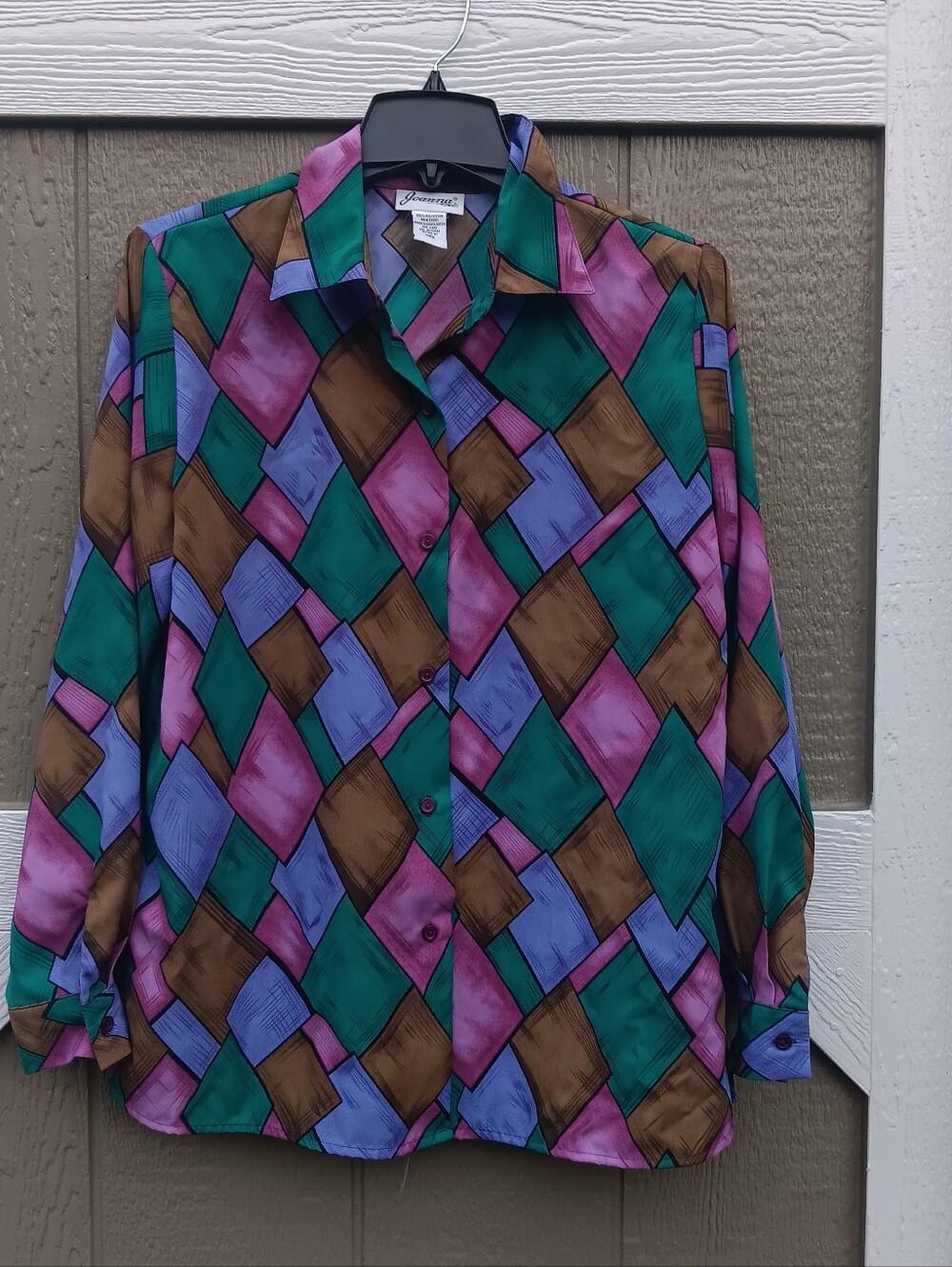 JOANNA Vintage Jewel Tones Geometric Print Blouse Size Med